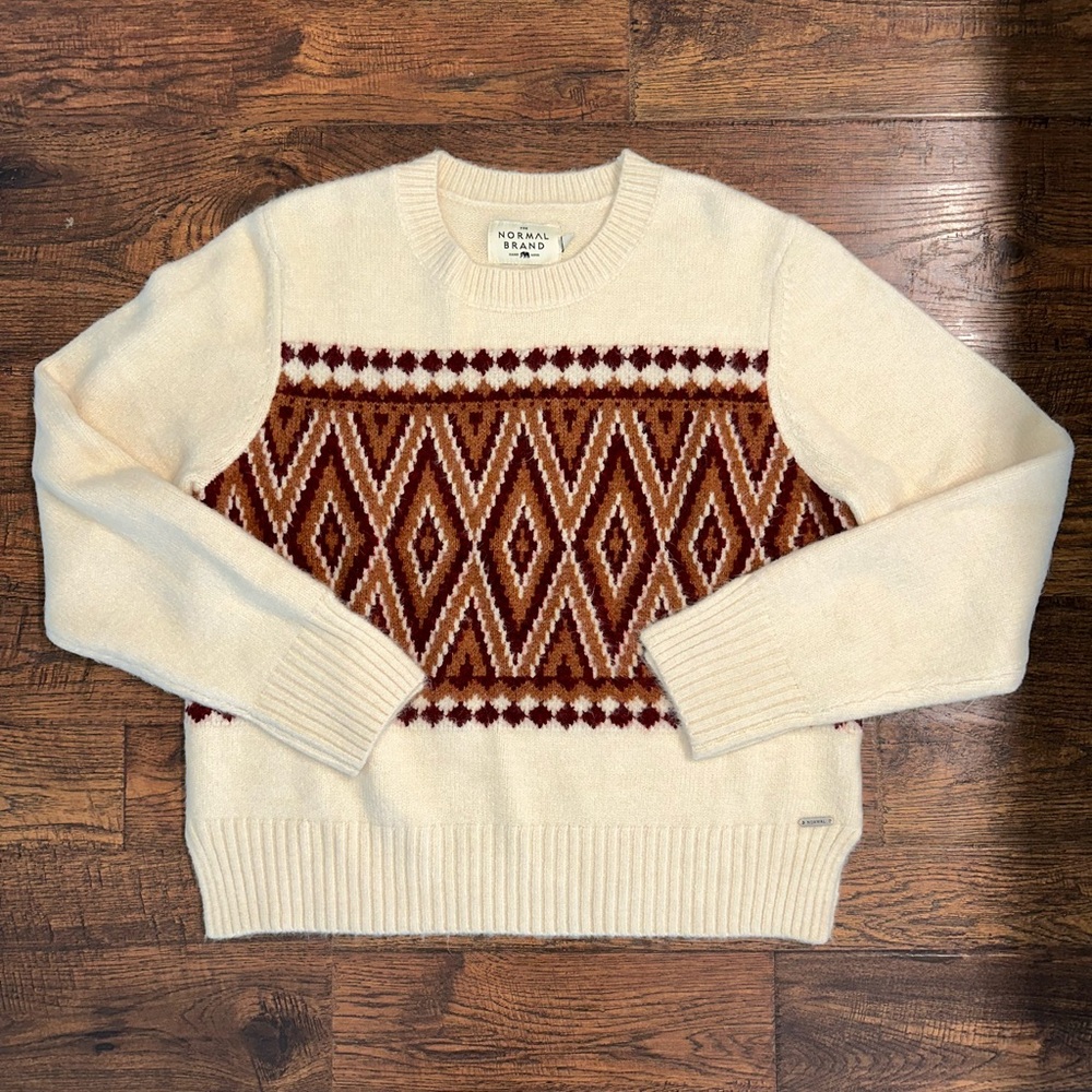 The Normal Brand Sitka Jacquard Cream and Wine Sweater